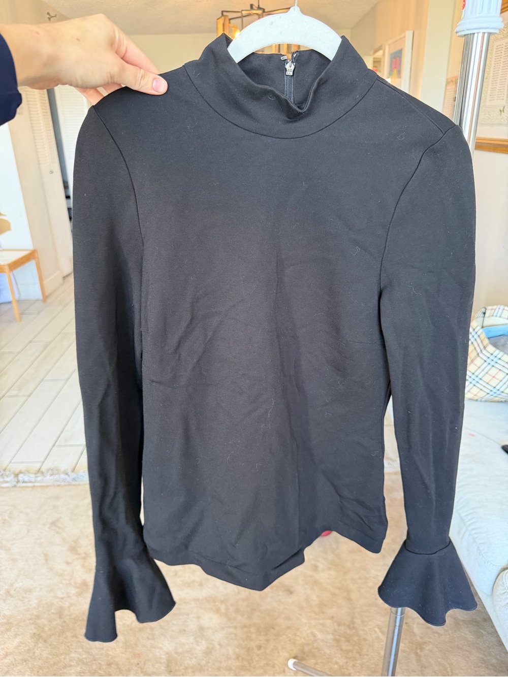 ALEXIS Black Turtleneck Top with Flared Cuffs